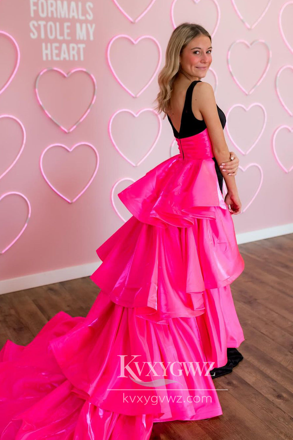 Stunning Mermaid V Neck Evening Gown Black Pink Long Prom Dress Two Piece LF889