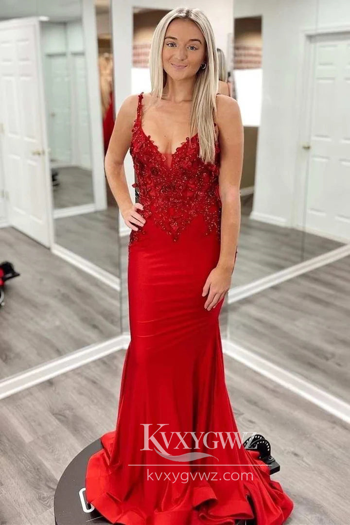 Fairy Mermaid V Neck Light Blue Long Prom Dress Gown with Appliques LF891
