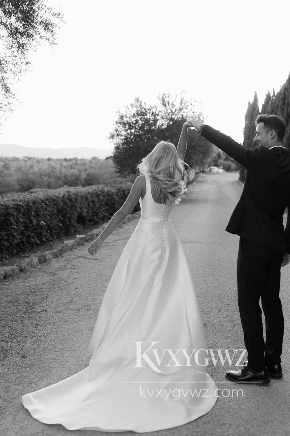 Cute A Line Square Neck Satin Long Wedding Dresses Gown HS900