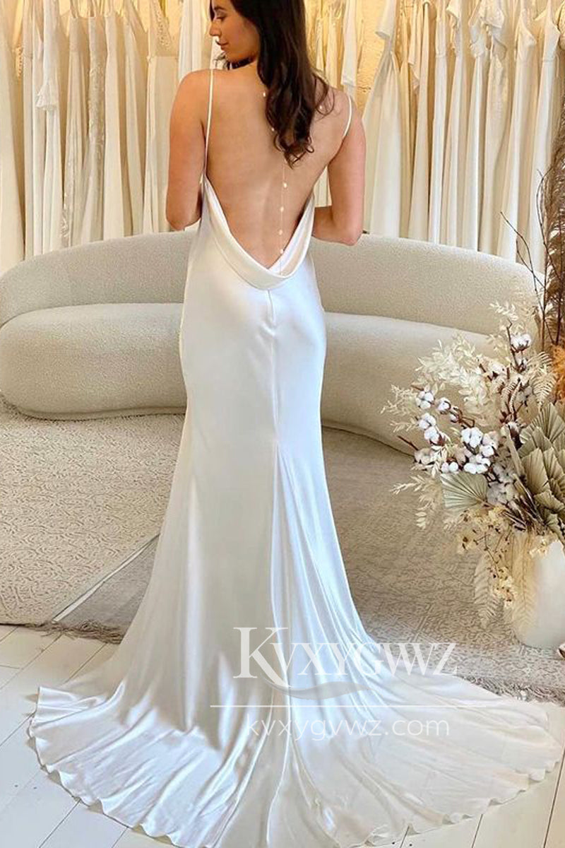 Glamorous Mermaid Scoop Neck Silk Satin Wedding Dresses Gown HS906