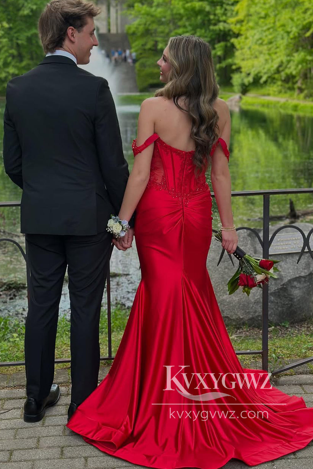 Stunning Mermaid Evening Gown Off the Shoulder Satin Long Prom Dress Gown LF919