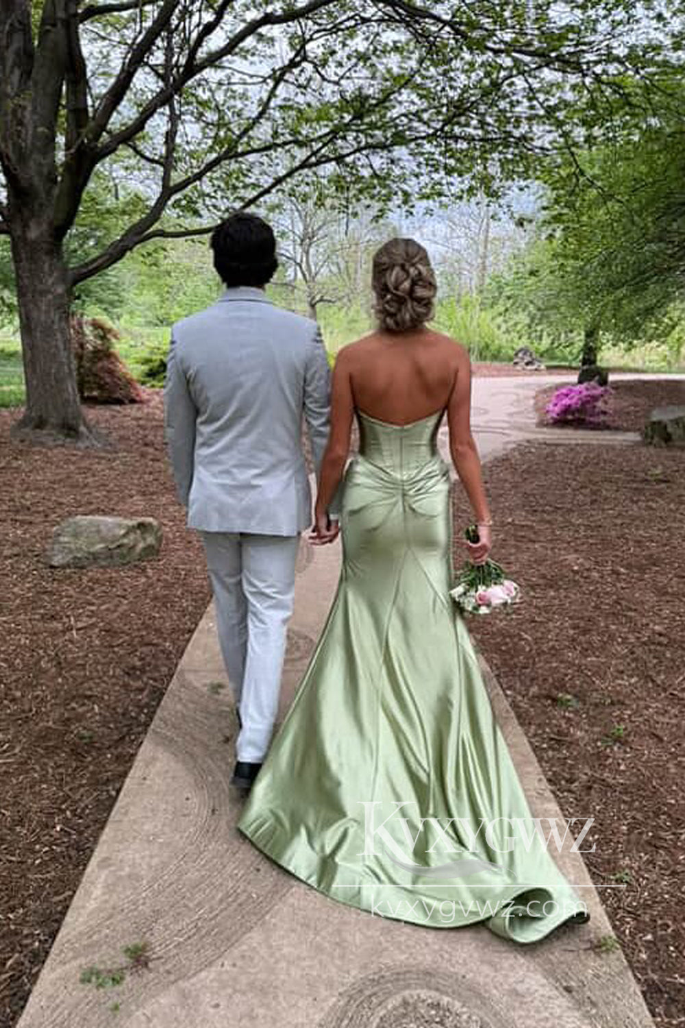 Stunning Mermaid Halter Sage Green Satin Long Prom Evening Dresses with Slit LF920