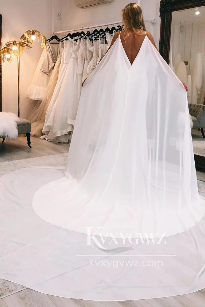 Simple Memraid V Neck Elastic Satin Long Wedding Dresses Gown With Train HS924