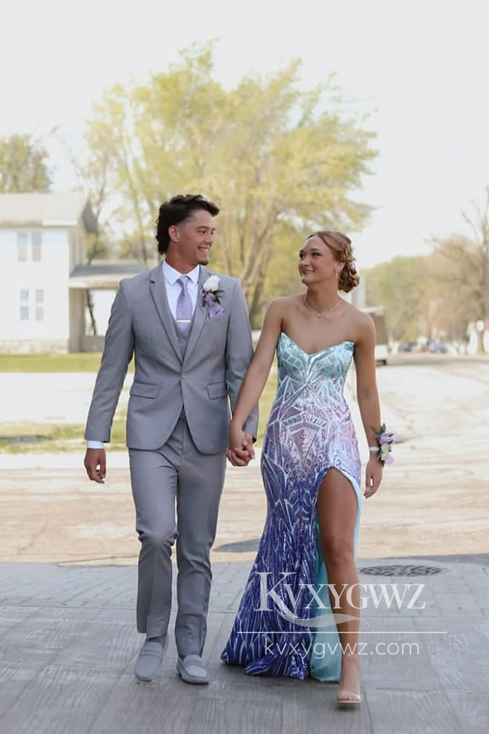 Charming Mermaid Evening Gown V Neck Sequins Slit Prom Dress LF926