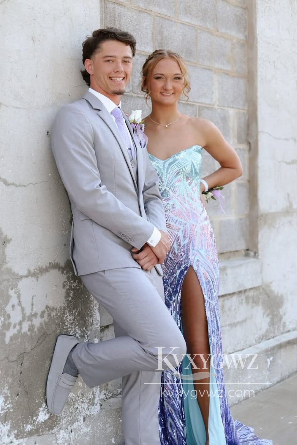 Charming Mermaid Evening Gown V Neck Sequins Slit Prom Dress LF926