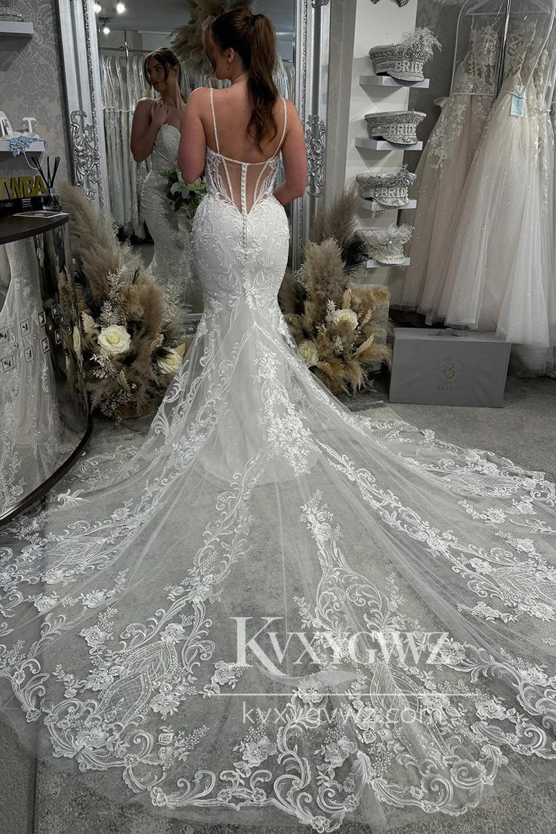 Dazzling Mermaid Sweetheart Lace Wedding Dresses Gown with Appliques HS939