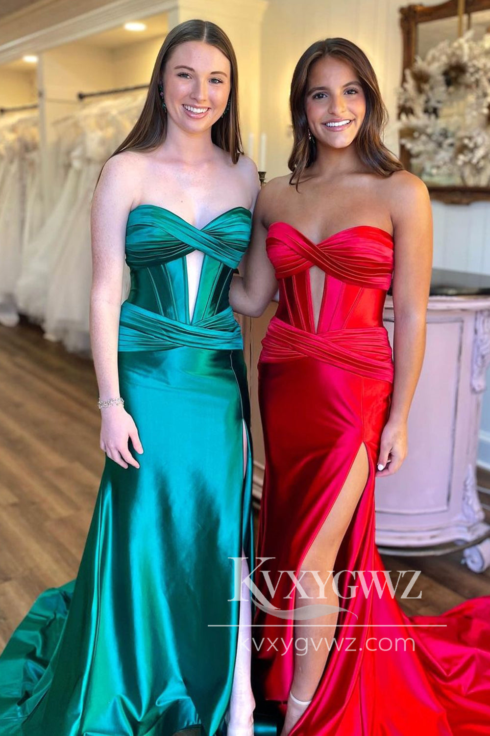 Charming Mermaid Evening Gown Sweetheart Hot Pink Satin Prom Dress with Slit LF975