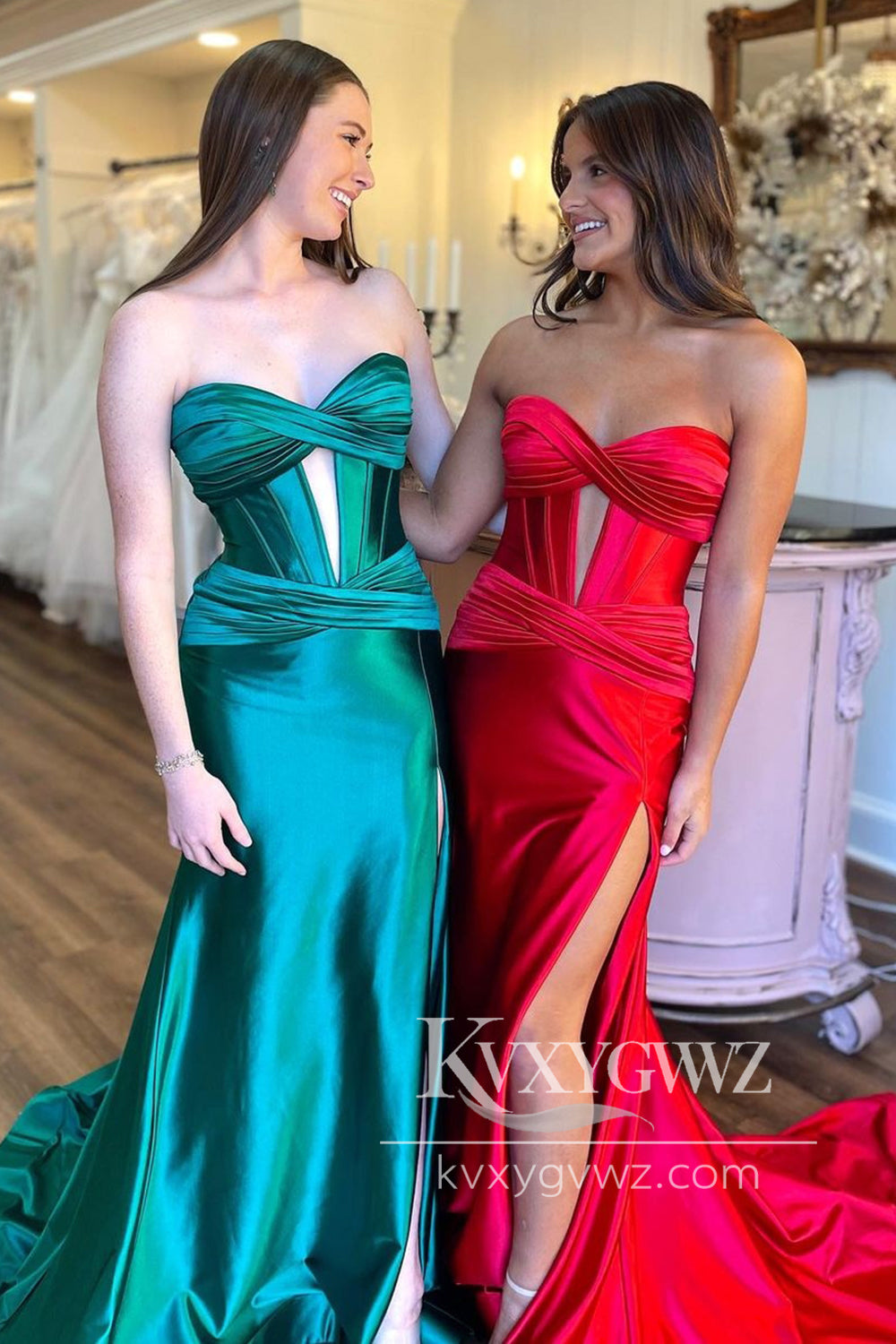 Charming Mermaid Evening Gown Sweetheart Hot Pink Satin Prom Dress with Slit LF975