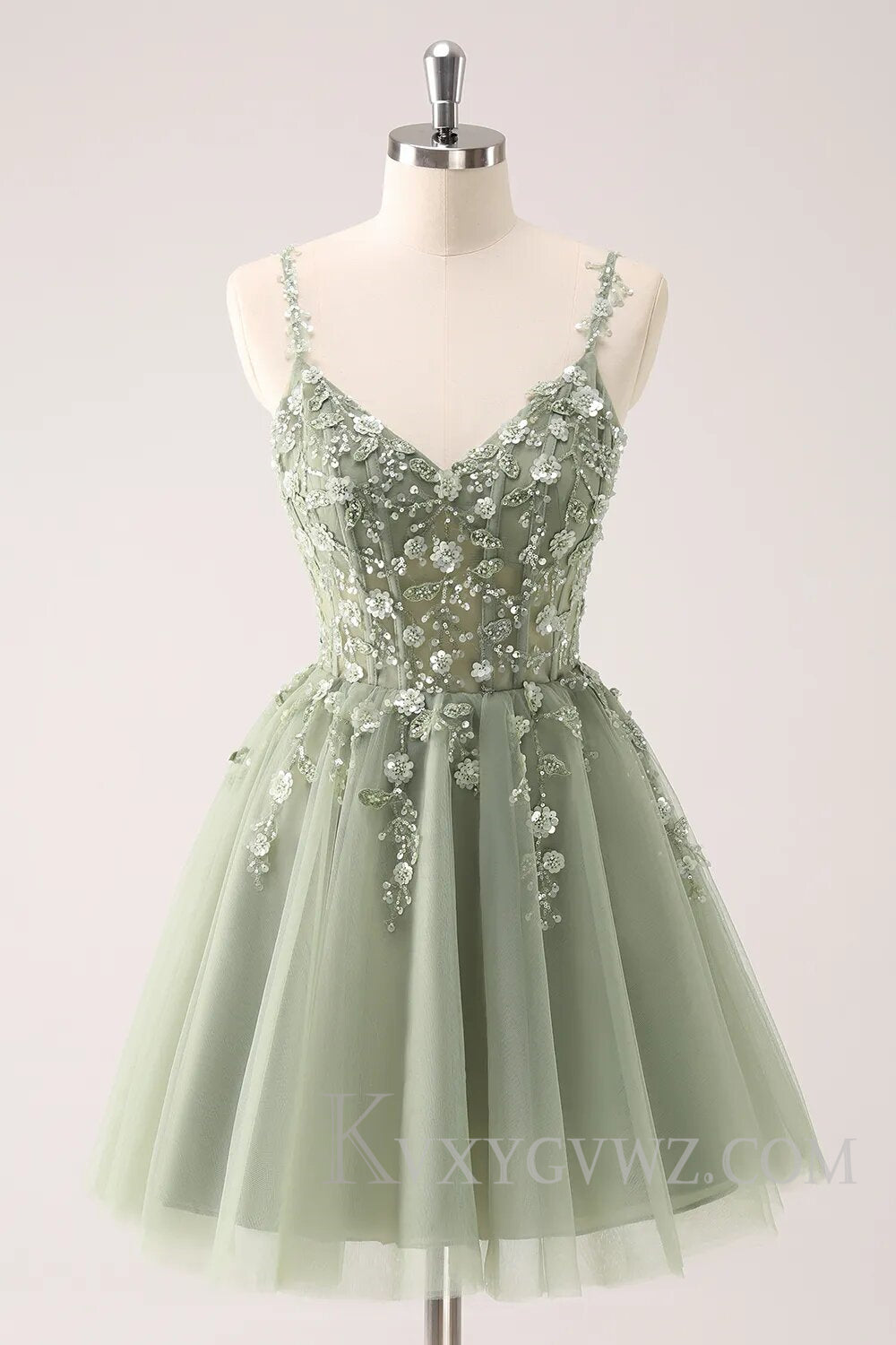 Sparkly Blush Floral Corset A-Line Short Homecoming Dress LF099