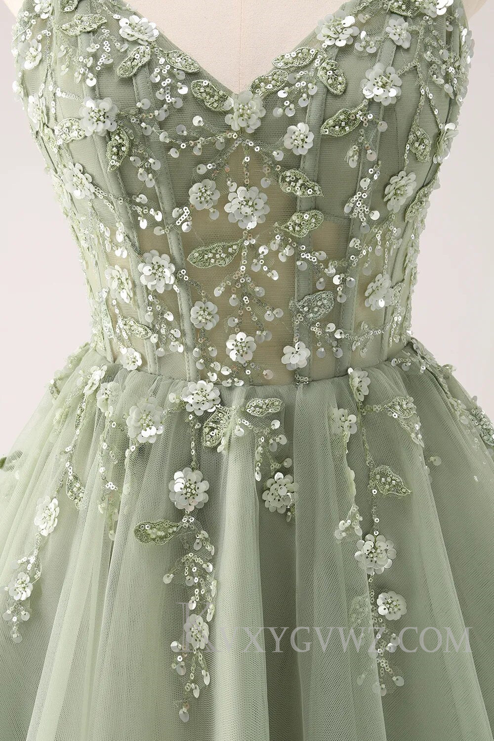 Sparkly Blush Floral Corset A-Line Short Homecoming Dress LF099