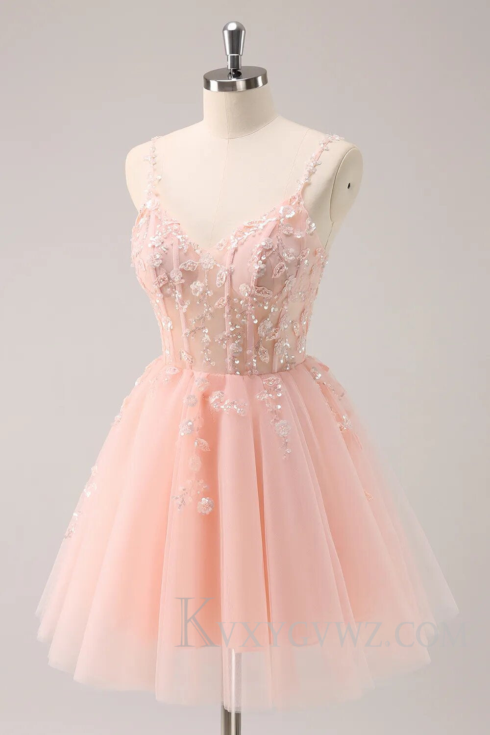 Sparkly Blush Floral Corset A-Line Short Homecoming Dress LF099