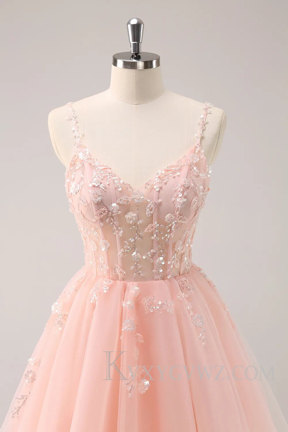 Sparkly Blush Floral Corset A-Line Short Homecoming Dress LF099