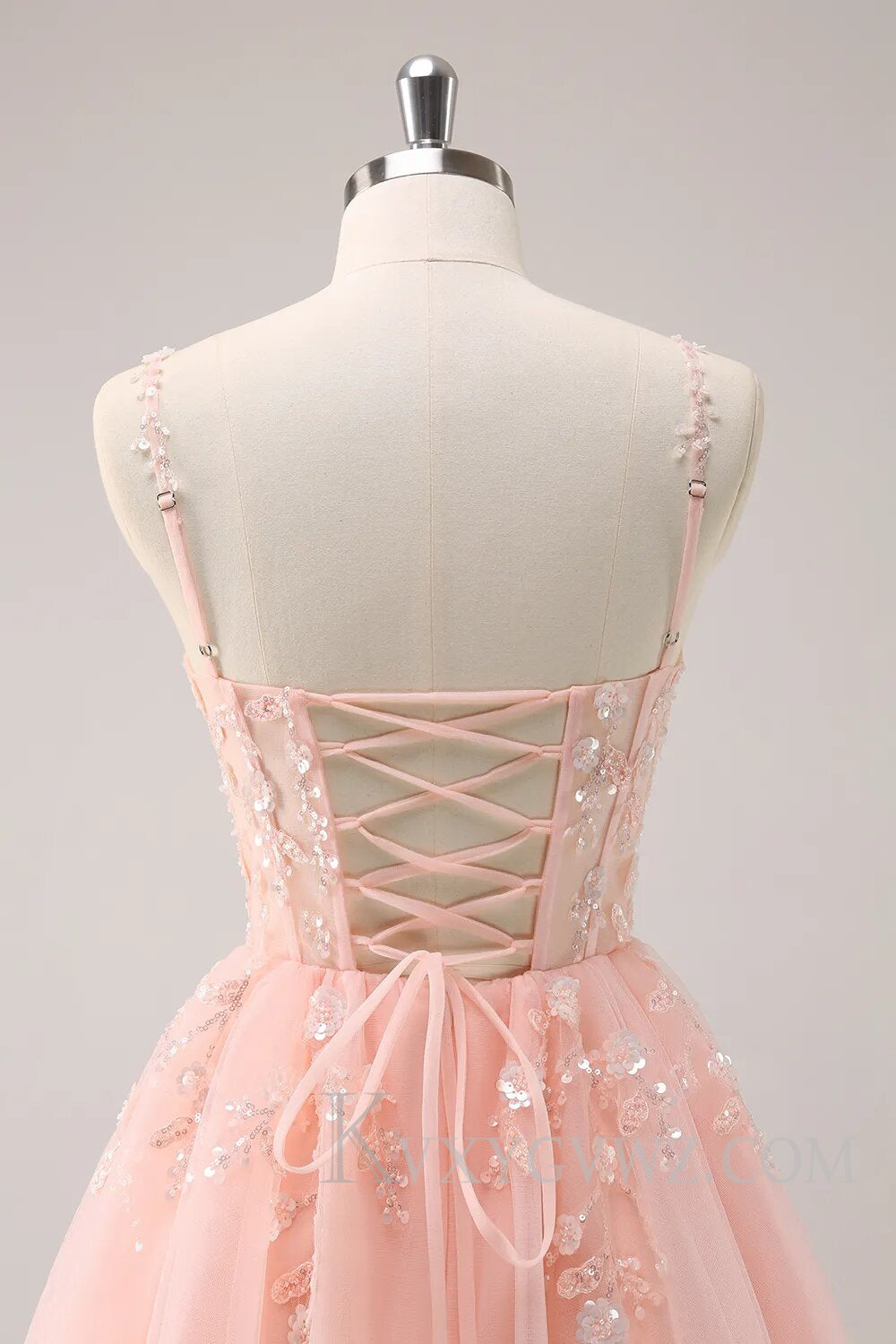Sparkly Blush Floral Corset A-Line Short Homecoming Dress LF099