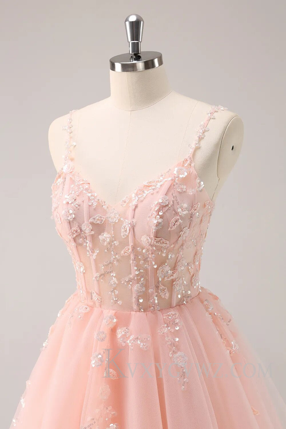 Sparkly Blush Floral Corset A-Line Short Homecoming Dress LF099