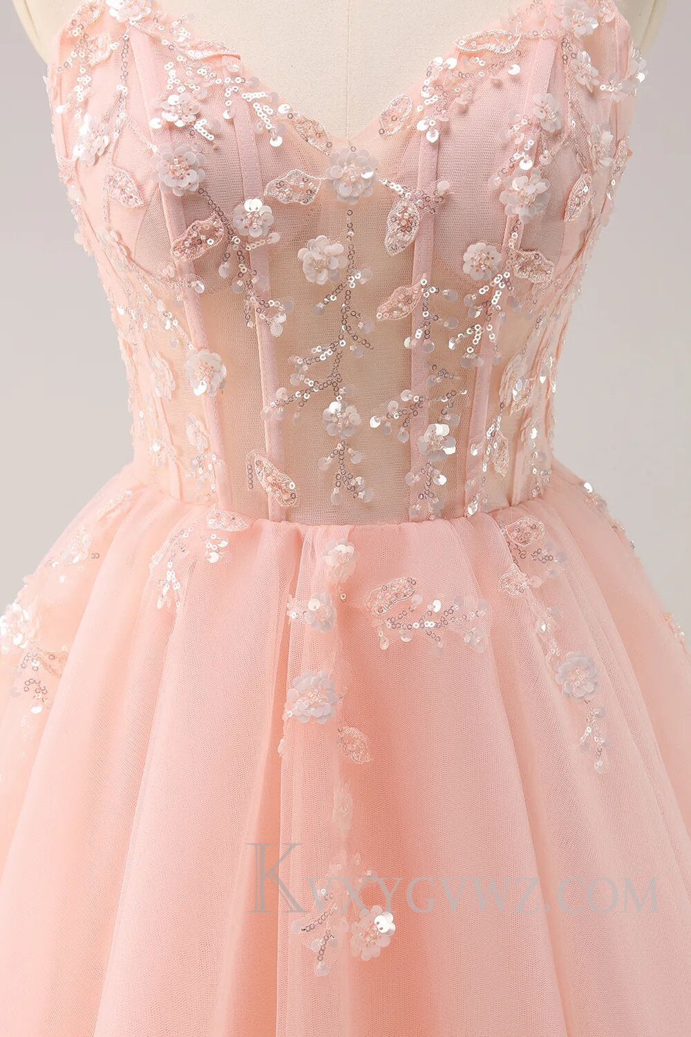 Sparkly Blush Floral Corset A-Line Short Homecoming Dress LF099