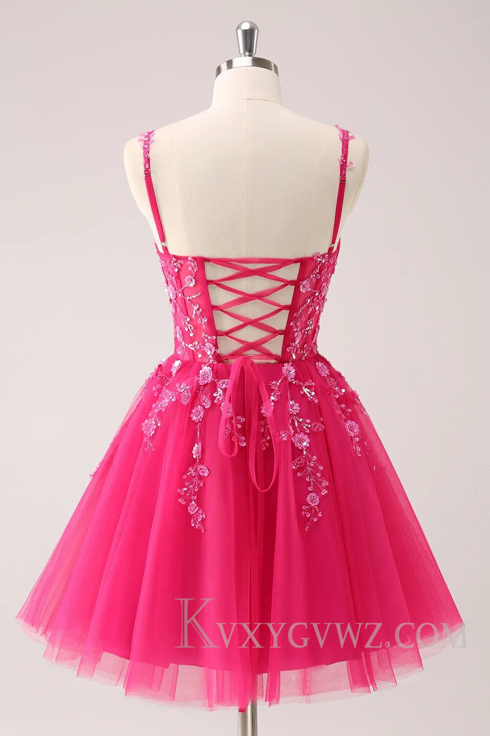 Sparkly Blush Floral Corset A-Line Short Homecoming Dress LF099