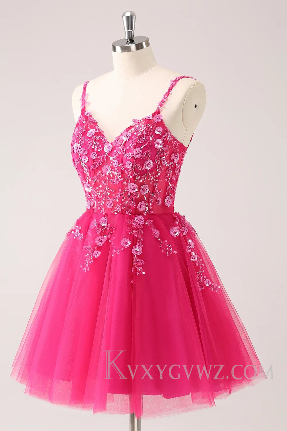 Sparkly Blush Floral Corset A-Line Short Homecoming Dress LF099