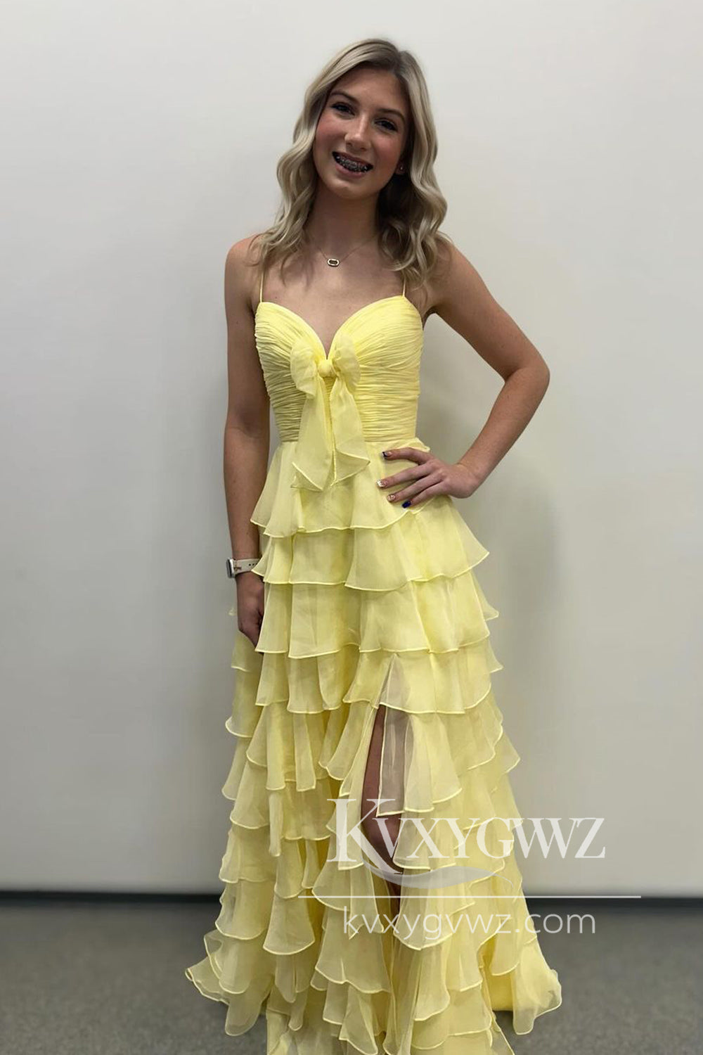 Fairy A Line Sweetheart Evening Gown Fuchsia Chiffon Prom Dress with Slit LF991