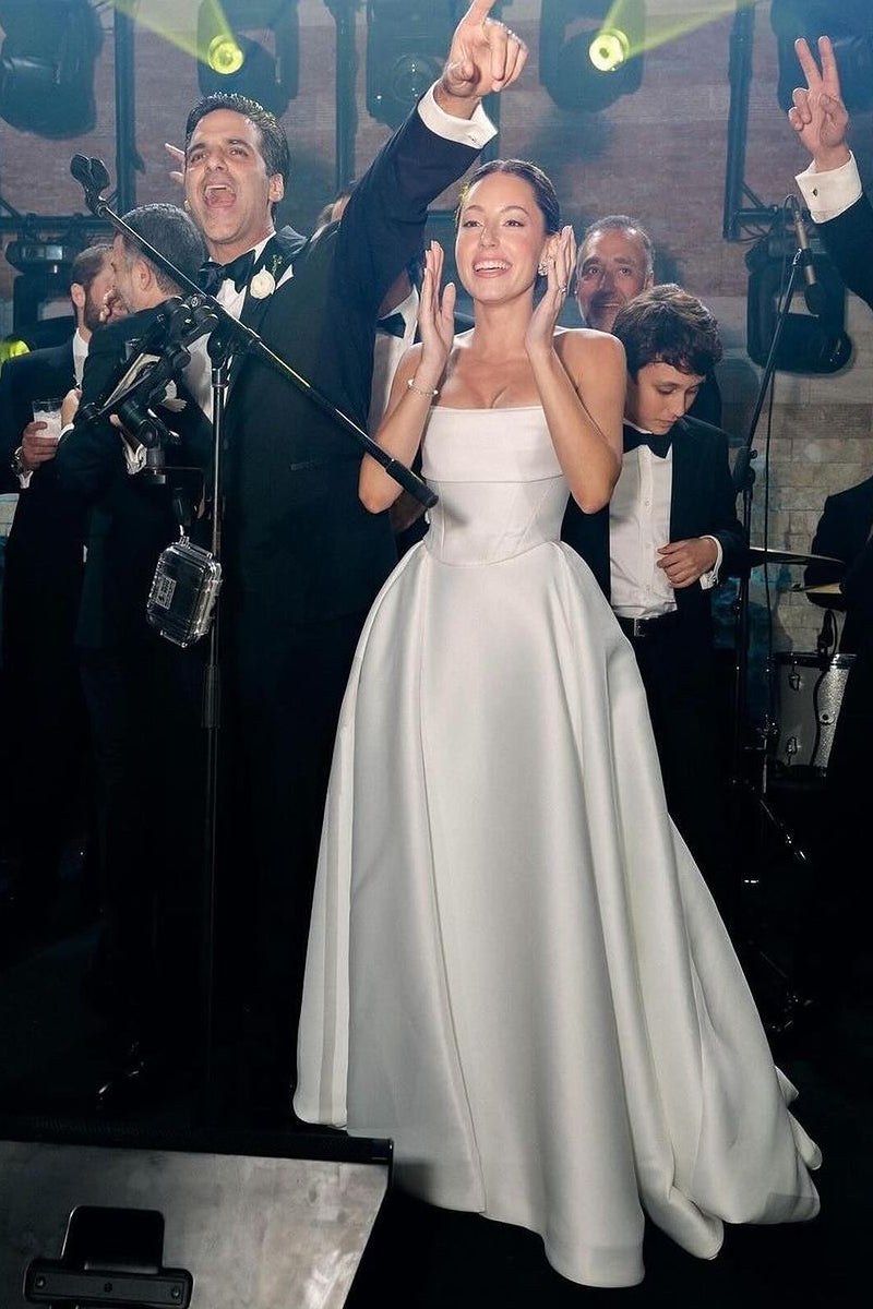Glamorous Strapless Satin A-Line Wedding Dresses Gown HS687