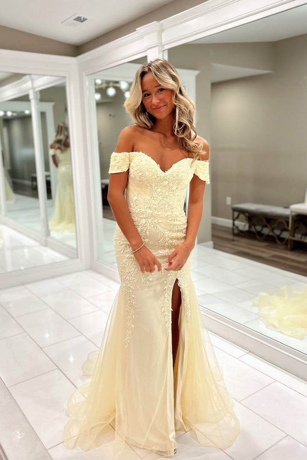 Stunging Mermaid Off the Shoulder Light Blue Prom Dress Gown with Appliques LF1188
