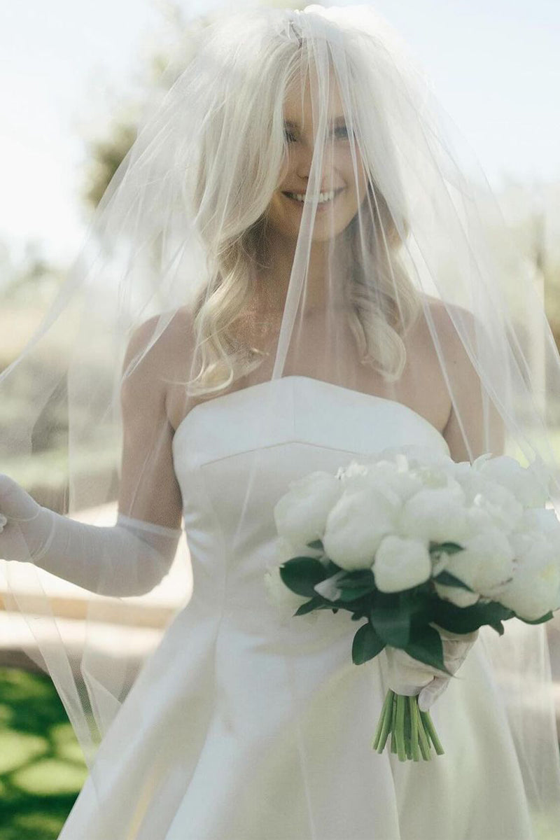 Dazzling A-Line Strapless Satin Wedding Dresses Gown HS689