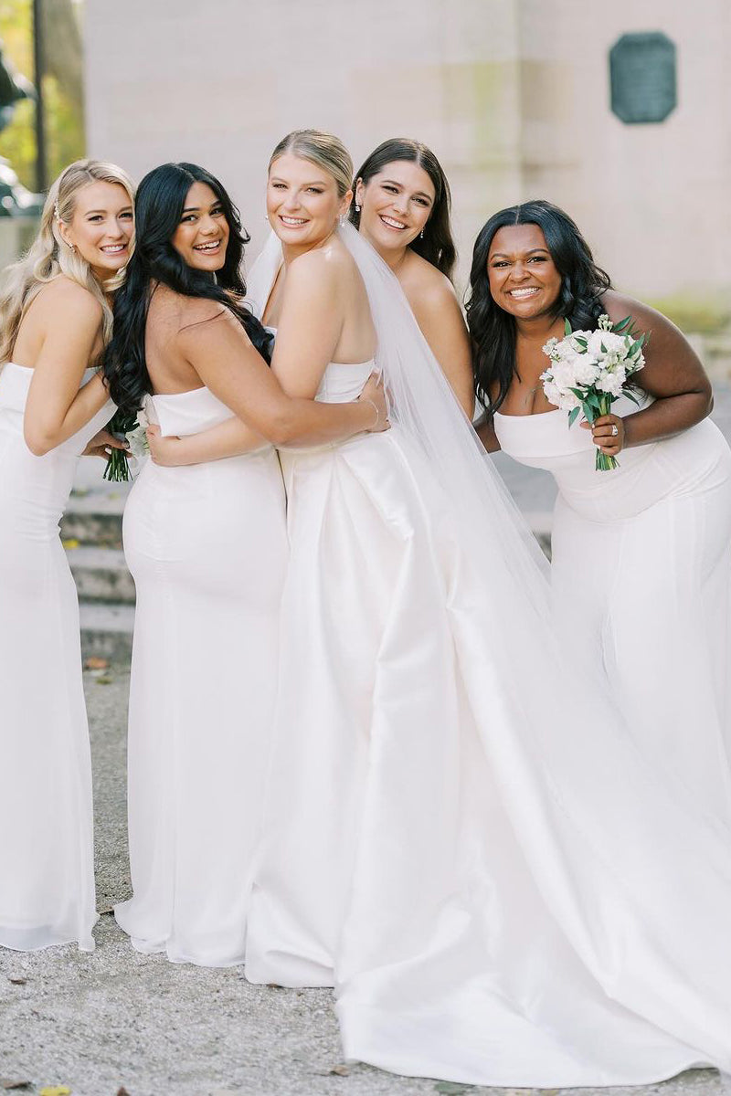Graceful A-Line One Shoulder White Satin Wedding Dresses Gown HS682