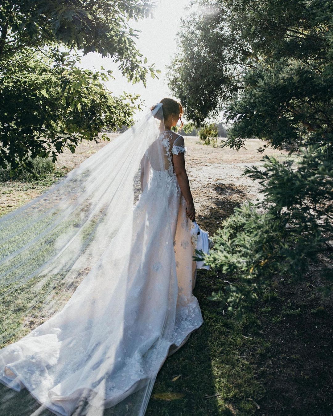 Pastoral Style A Line V Neck Cap Sleeves Tulle Wedding Dresses Gown with Lace HS975