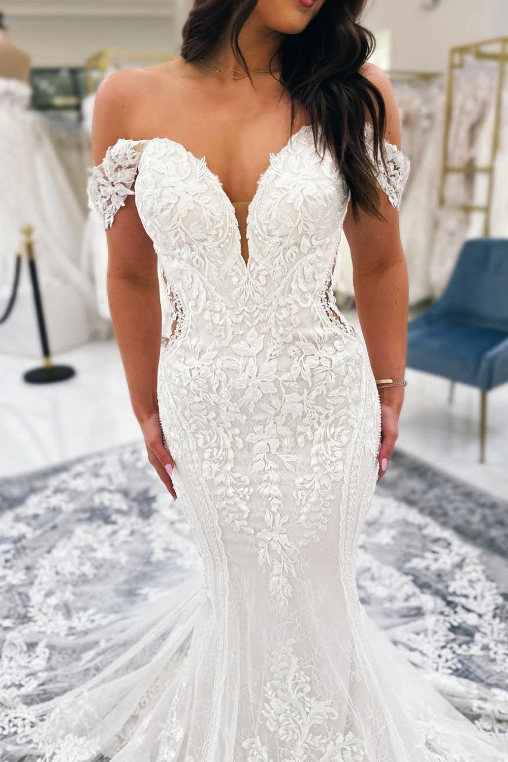 Bohemian Mermaid Off the Shoulder Lace Beach Wedding Dresses Gown HS840