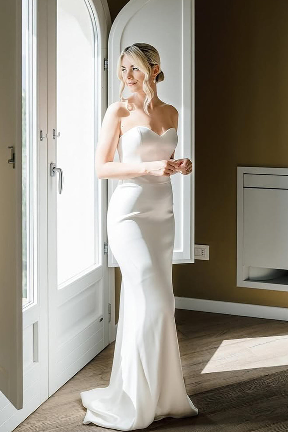 Dazzling Mermaid Round Neck Long Sleeves Wedding Dresses Gown with Lace Top HS817