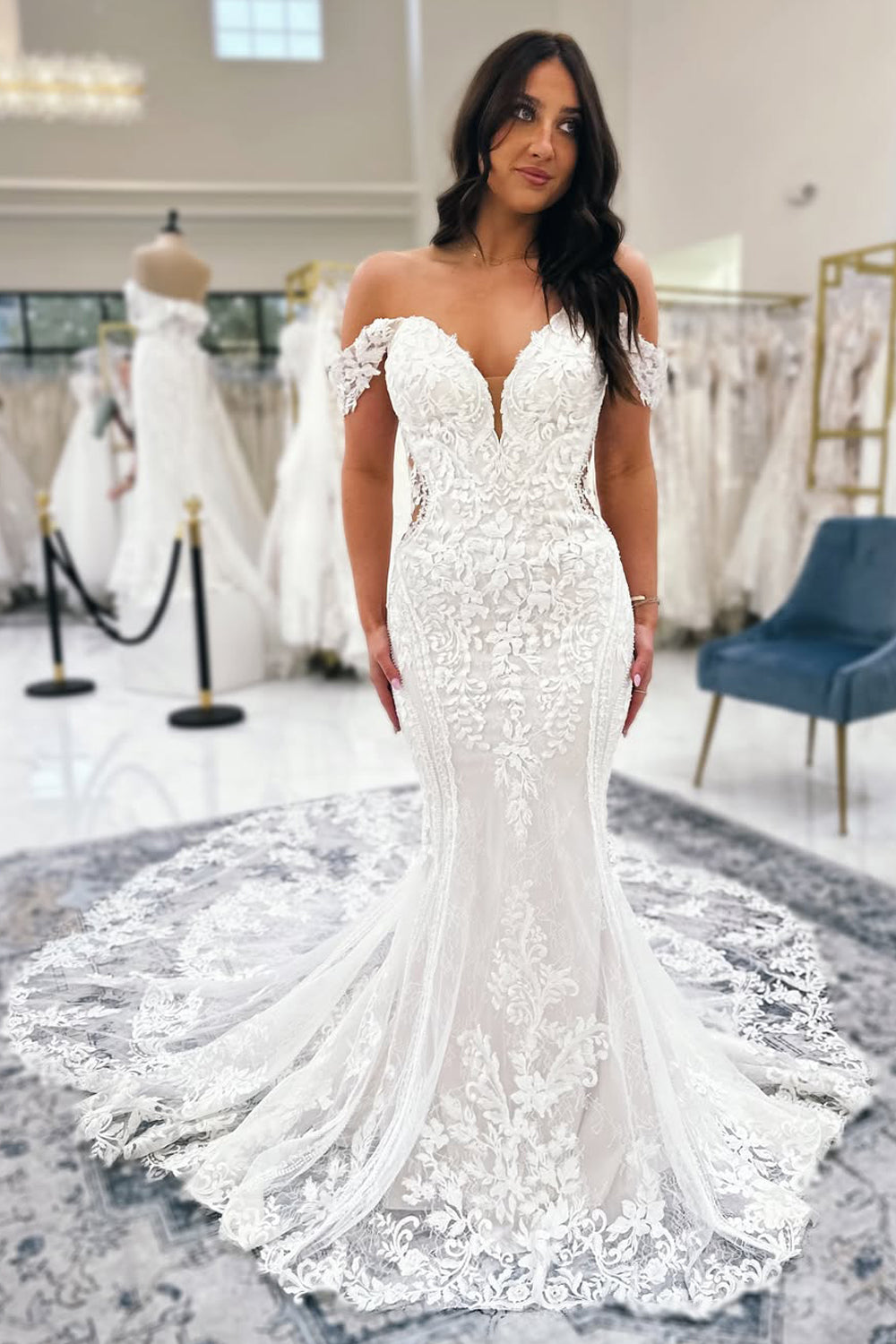 Bohemian Mermaid Off the Shoulder Lace Beach Wedding Dresses Gown HS840