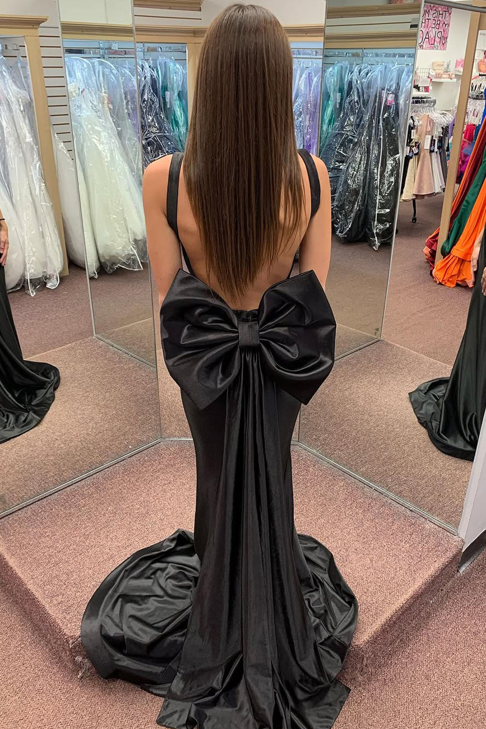 Stunging Mermaid Sweetheart Black Prom Dress Gown with Big Bow LF1198