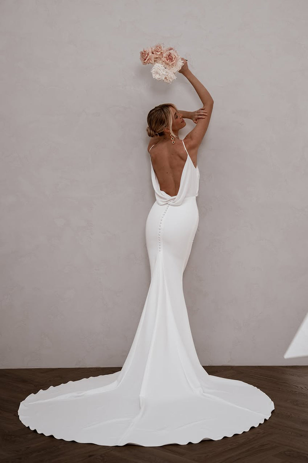 Mermaid Cowl Neck White Silk Satin Wedding Dresses Gown HS819