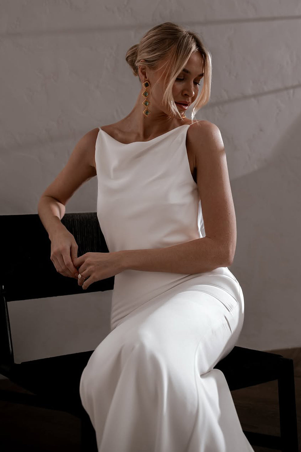 Mermaid Cowl Neck White Silk Satin Wedding Dresses Gown HS819