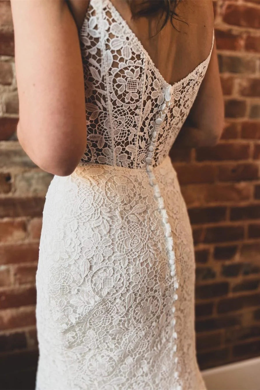 Bohemian Mermaid V Neck Lace Beach Wedding Dresses Gown HS777