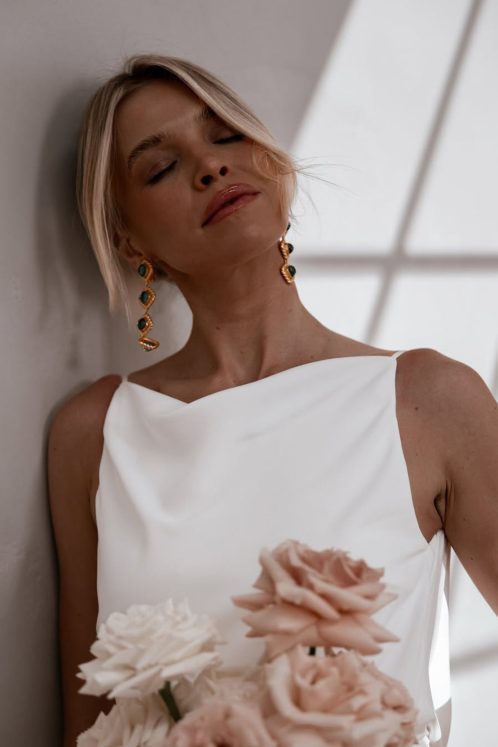 Mermaid Cowl Neck White Silk Satin Wedding Dresses Gown HS819