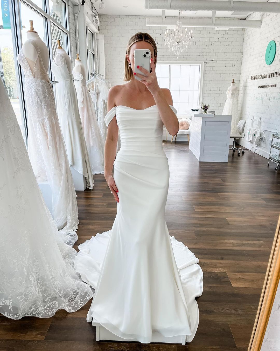 Elegant Mermaid Off the Shoulder Elastic Satin Long Wedding Dresses/Gowns HS23052607