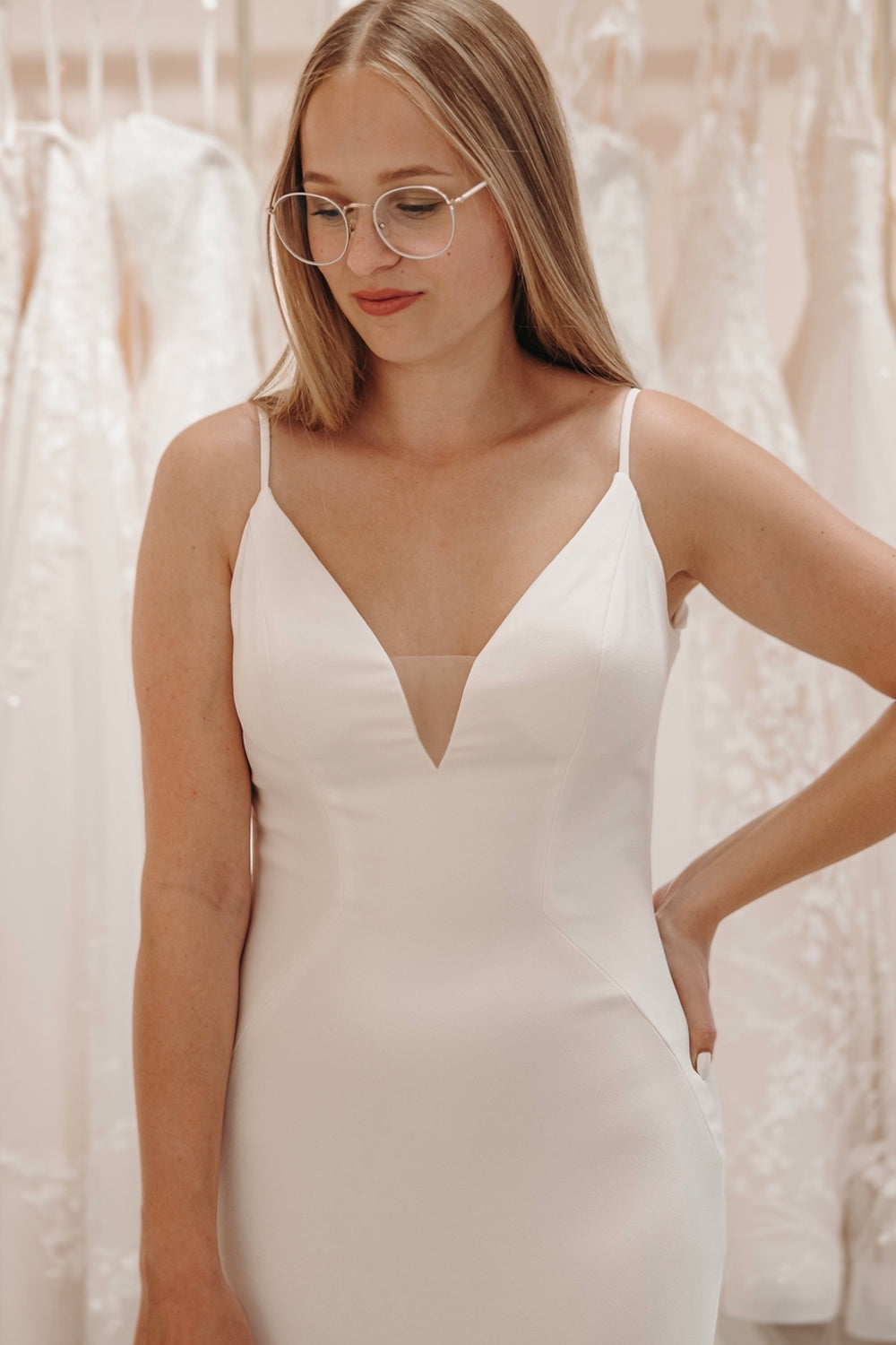 Graceful Mermaid V Neck Elastic Satin Wedding Dresses Gown with Appliques HS860