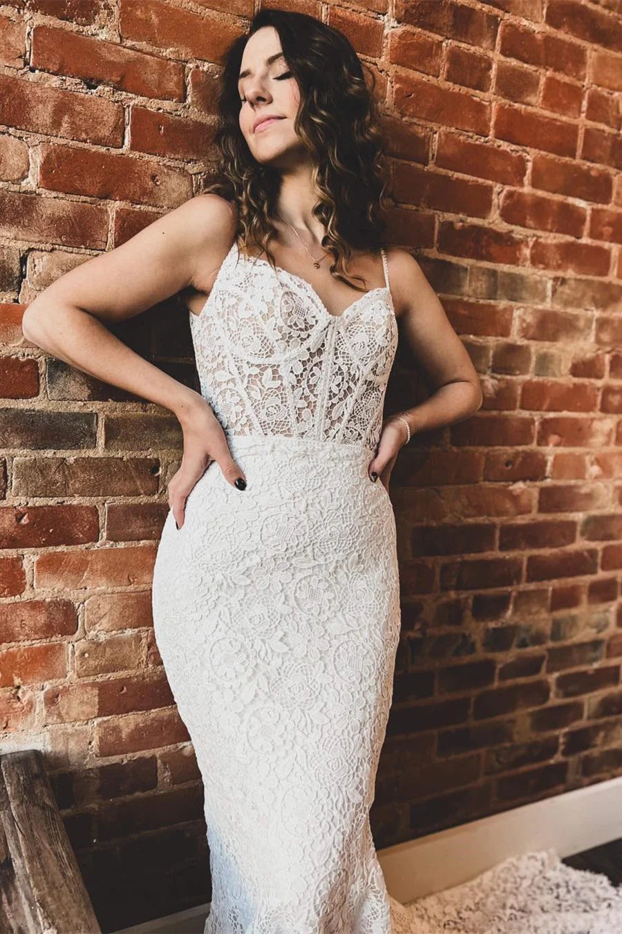 Bohemian Mermaid V Neck Lace Beach Wedding Dresses Gown HS777