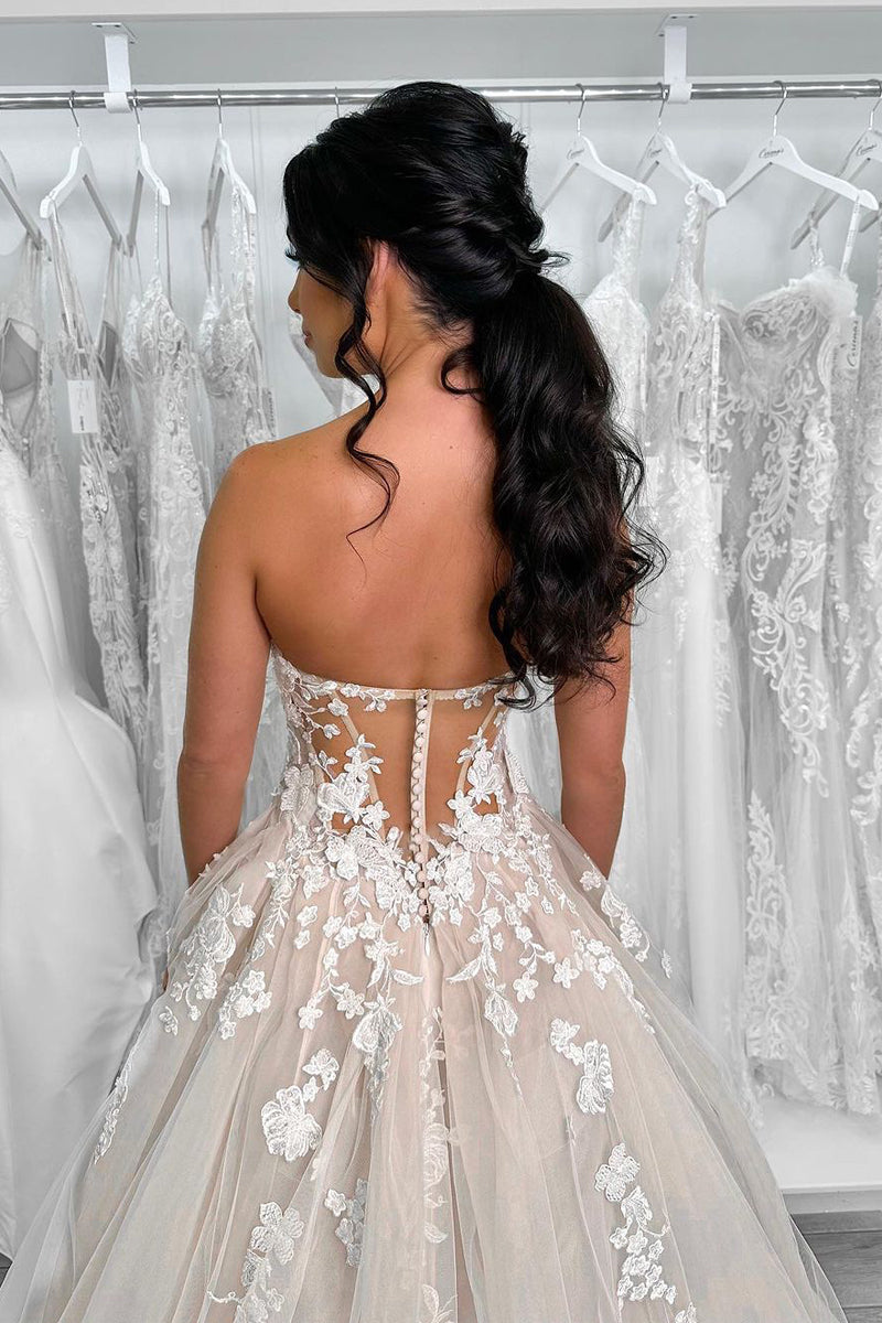 Ball Gown Sweetheart Tulle Wedding Dresses Gown with Appliques HS775
