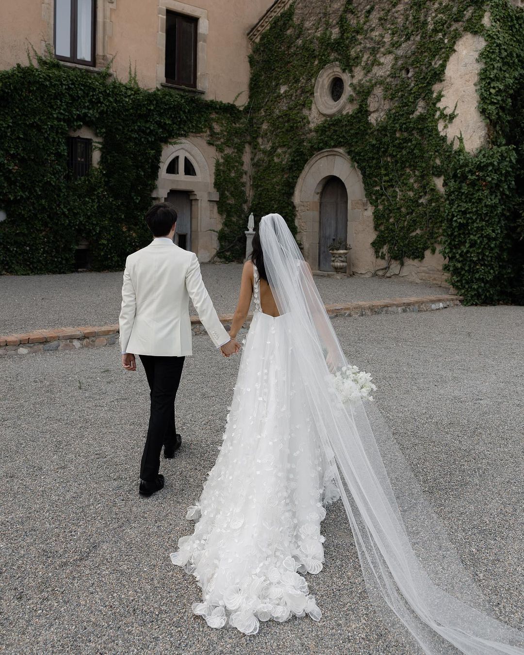 Pastoral Style A Line V Neck Tulle Long Wedding Dresses Gown with 3D Appliques HS988
