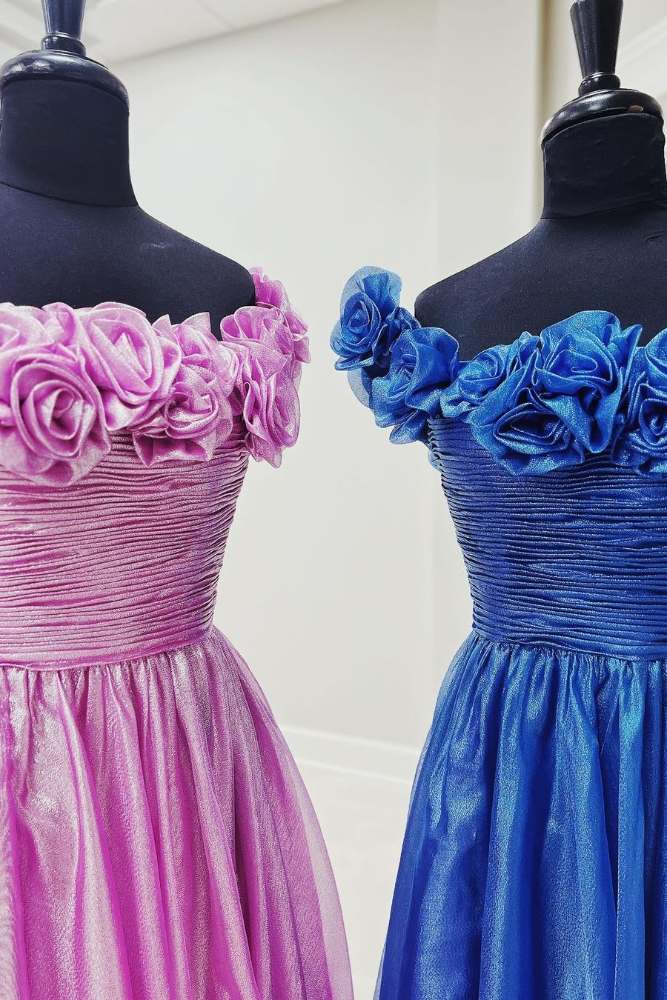 Dazzling A Line Royal Blue Off Shoulder Satin Prom Dress Gown with Pockets