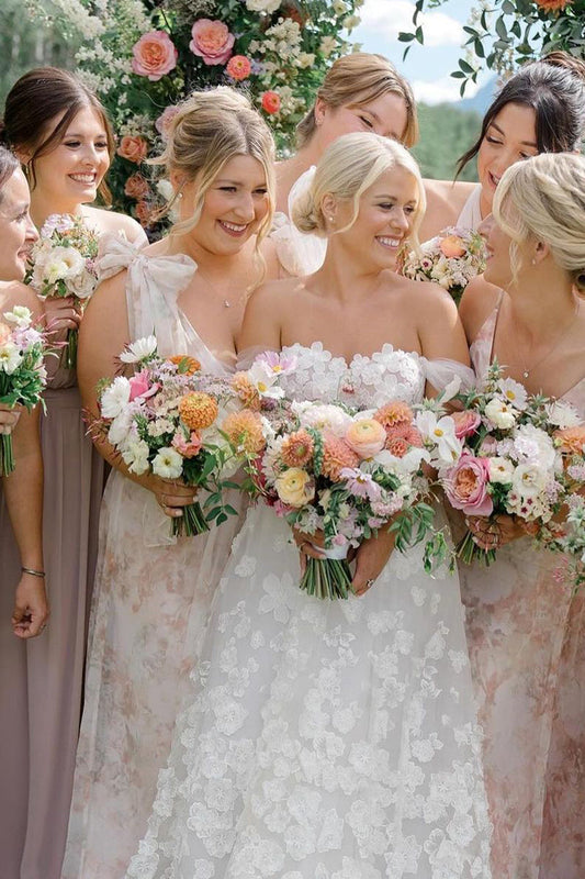 Attractive A-Line Off the Shoulder Tulle Wedding Dresses Gown HS726