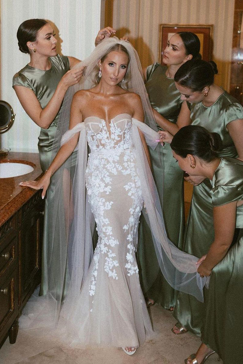 Glamorous Mermaid Off the Shouder Tulle Lace Wedding Dresses/Gowns HS23090607