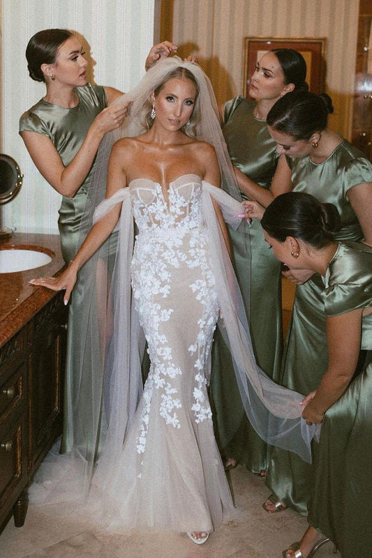 Glamorous Mermaid Off the Shouder Tulle Lace Wedding Dresses/Gowns HS23090607