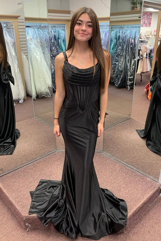 Stunging Mermaid Sweetheart Black Prom Dress Gown with Big Bow LF1198