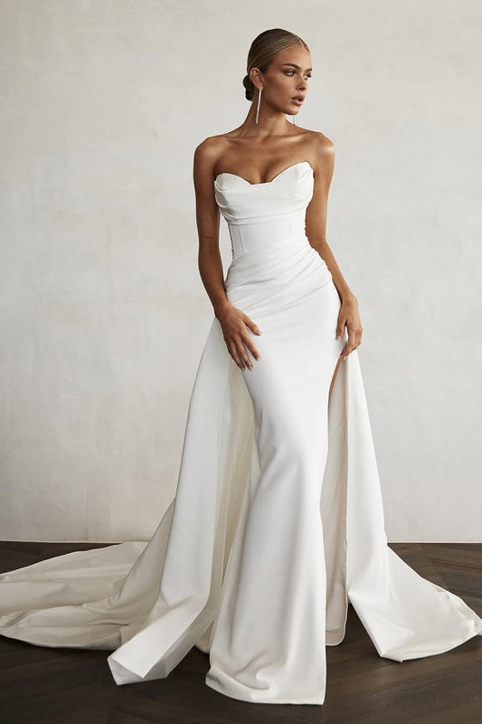 Mermaid Strapless Ivory Satin Wedding Dresses Gown HS801