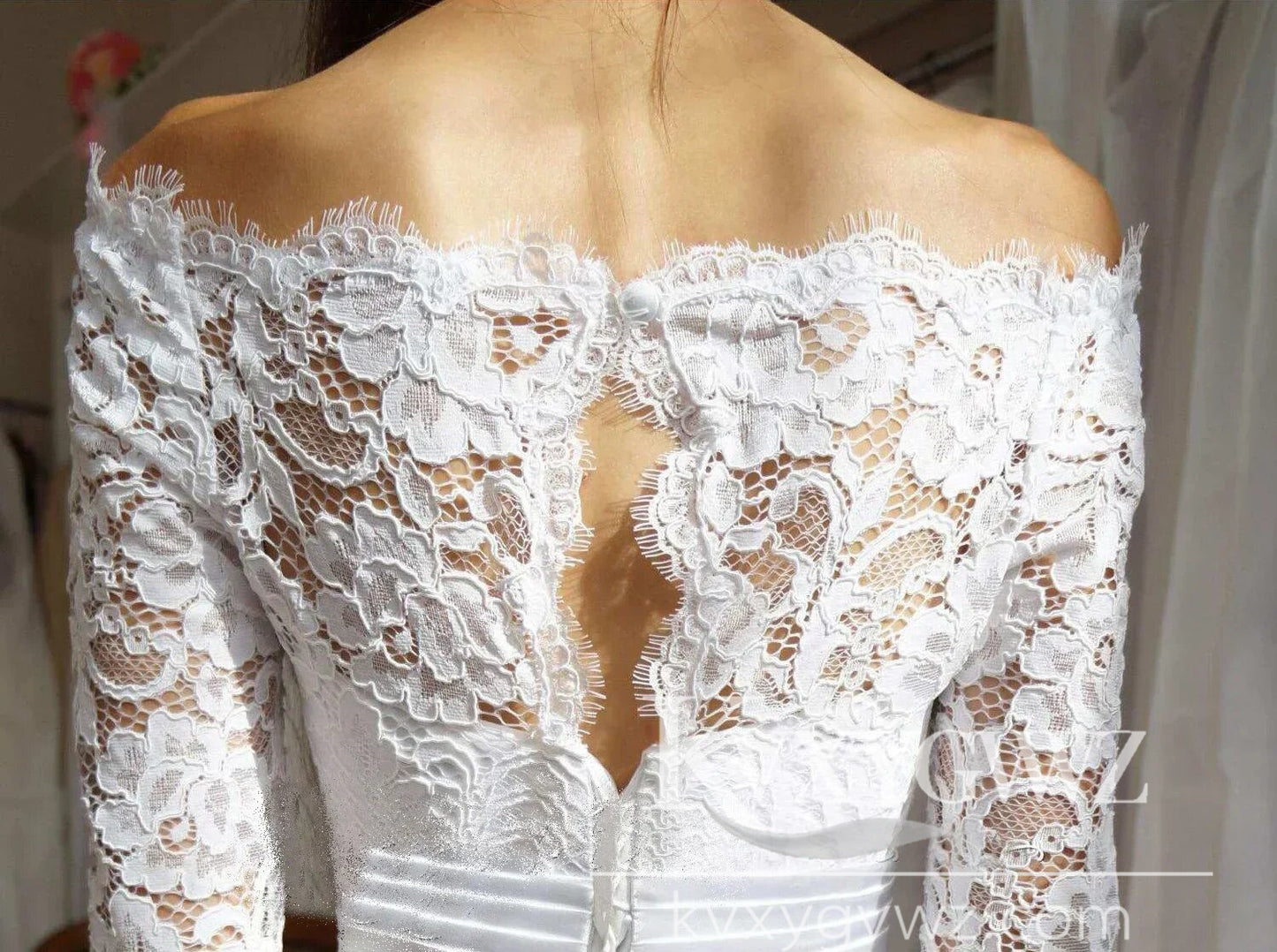 Mermaid Boat Neck Long Sleeve Lace Wedding Dresses Gown HS1003