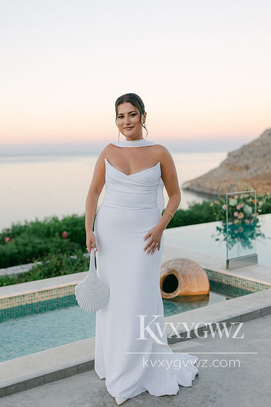 Graceful Mermaid Satin Long Bridal Wedding Dresses Gown With Sweep Train HS1004