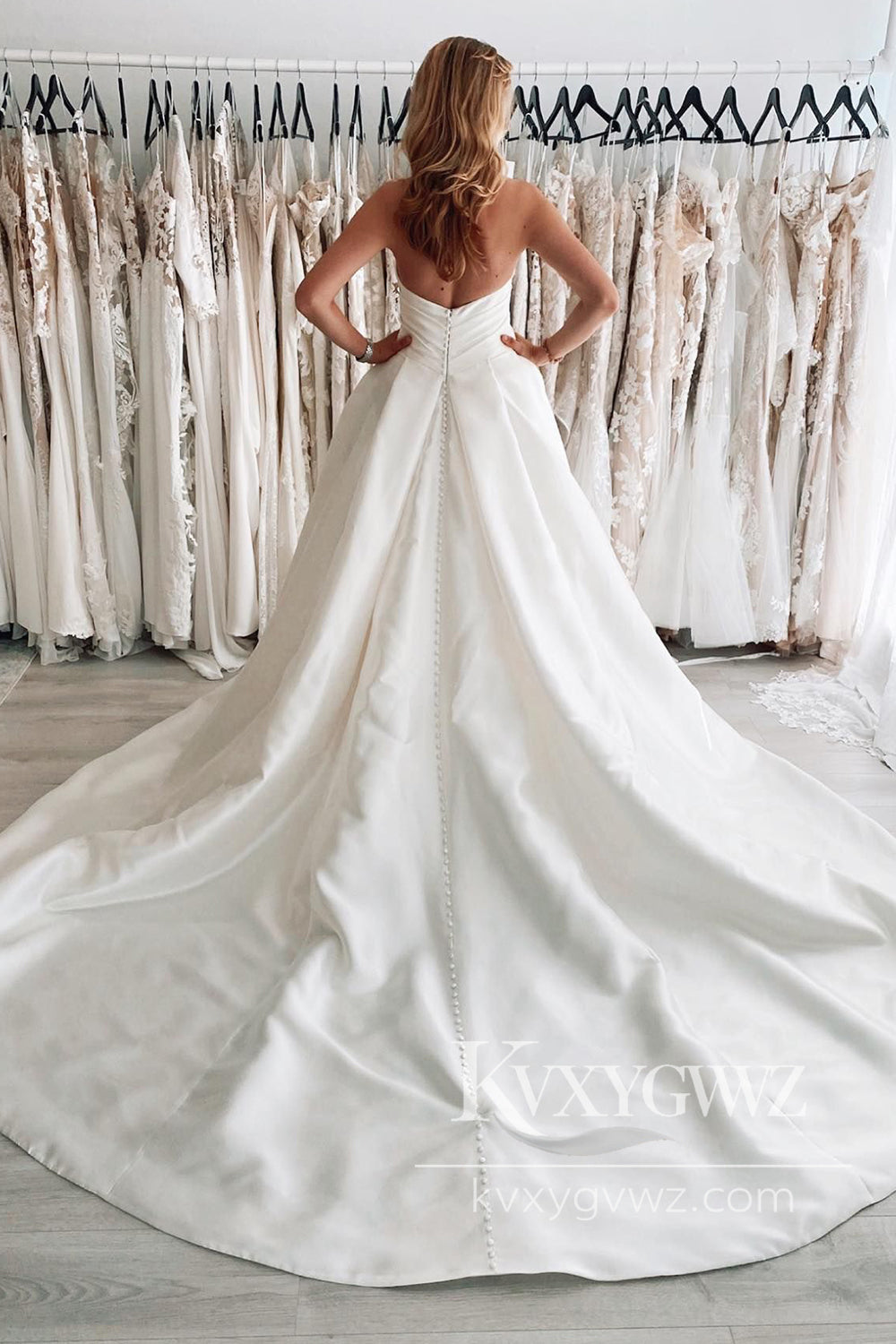 Ball Gown Sweetheart White Satin Long Wedding Dress with Slit HS1006