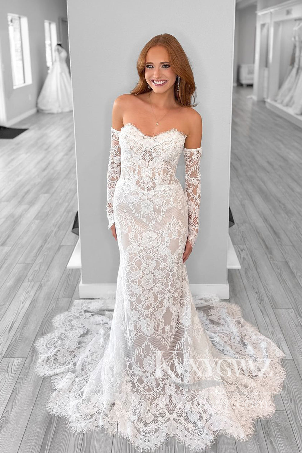 Fashion Mermaid Sweetheart Lace Wedding Dresses Gown with Appliques HS1008